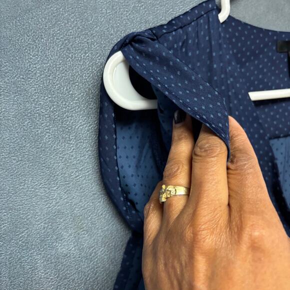 H&M Navy Dotted Sheer Button Front Blouse Size 10 Blue Work Business Office - Picture 6 of 11